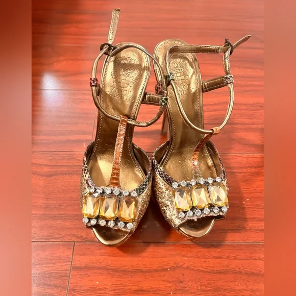 Vince Camuto Golden Brown Crystal Platform Pumps - Picture 4 of 7